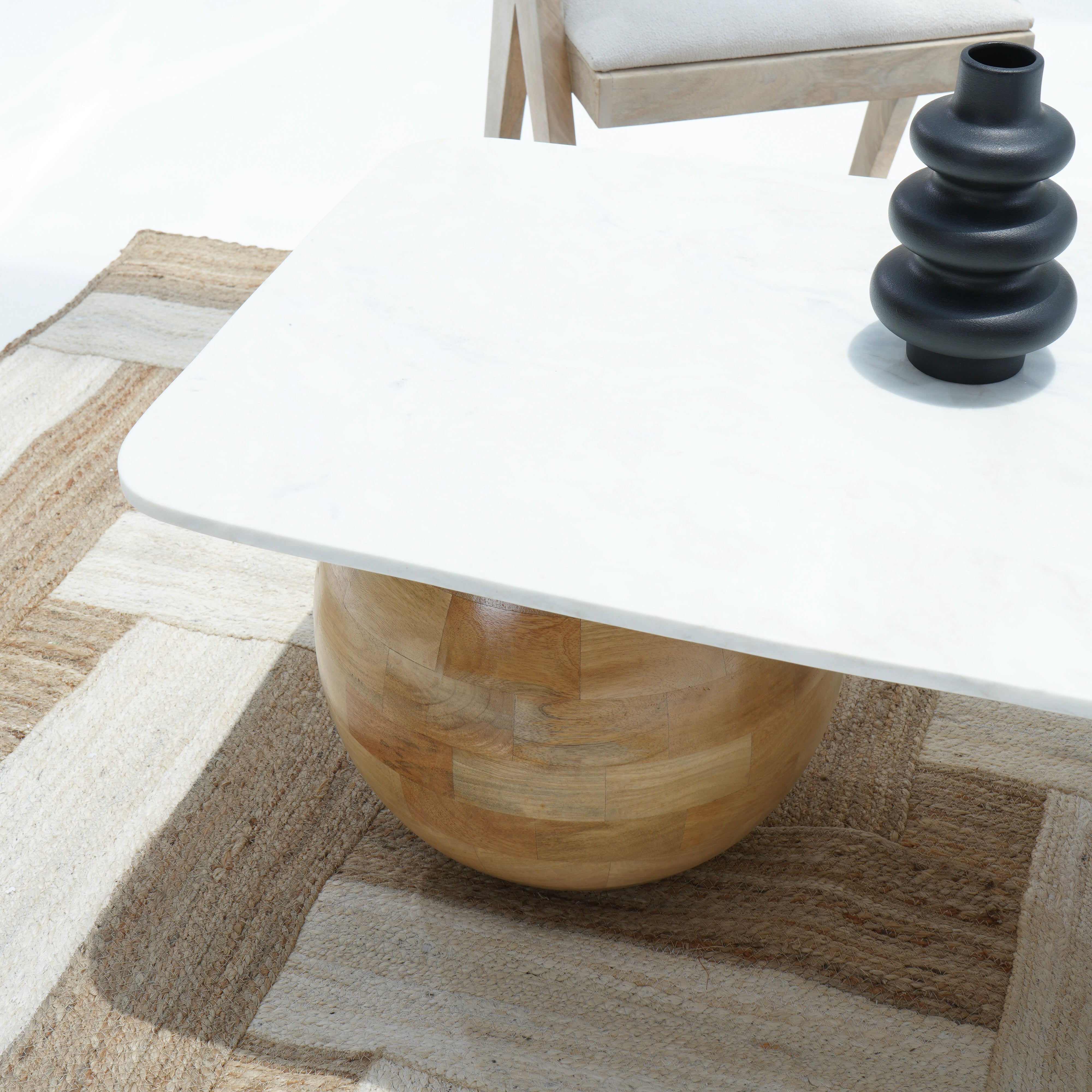 WOODEN , MARBLE TIMBER TRIBE COFFEE TABLE