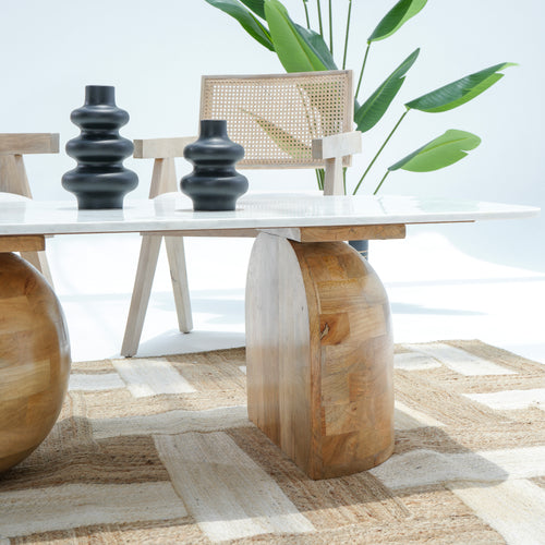 WOODEN , MARBLE TIMBER TRIBE COFFEE TABLE