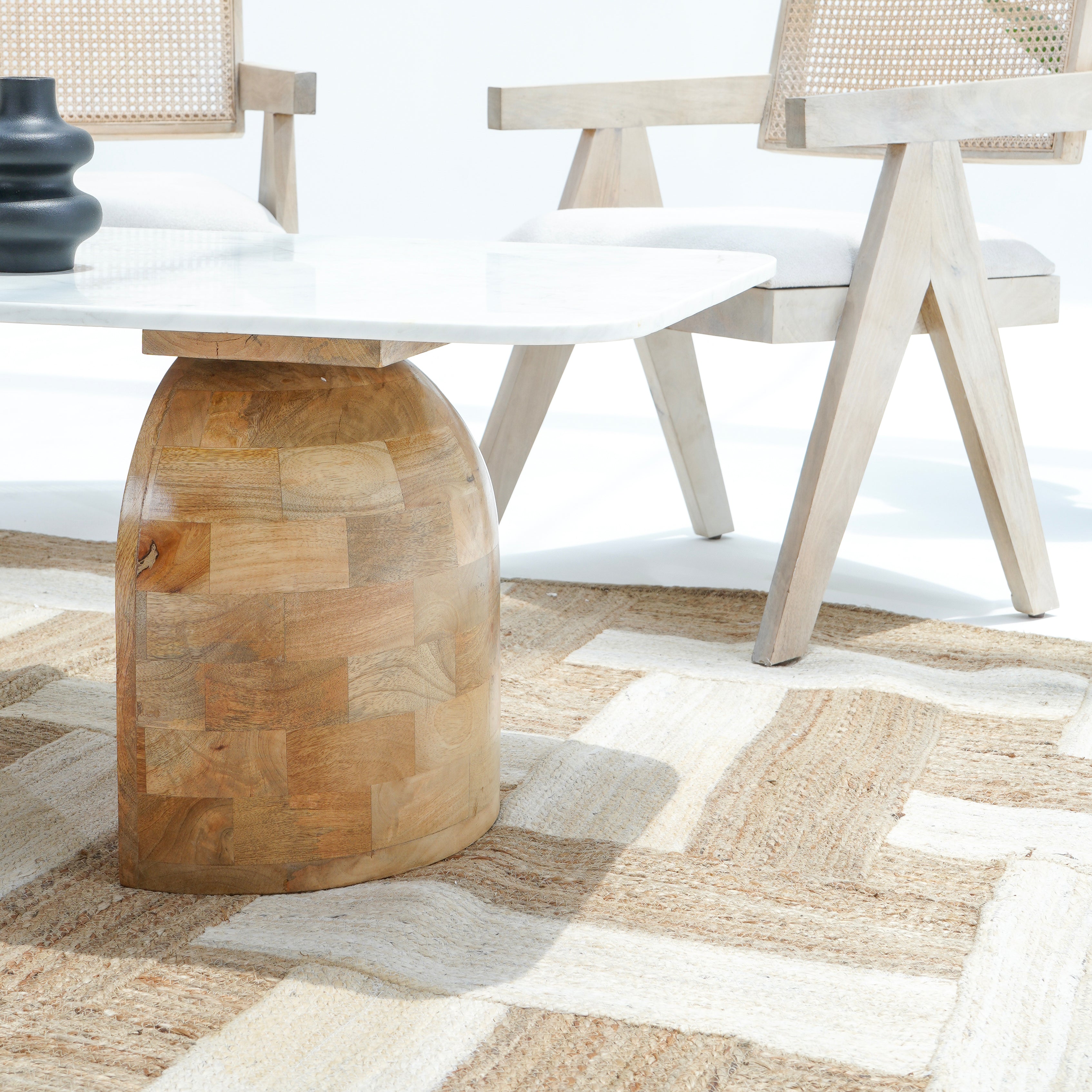 WOODEN , MARBLE TIMBER TRIBE COFFEE TABLE