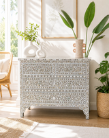 FLORAL GREY MOTHER OF PEARL CHEST OF DRAWER