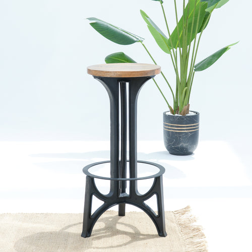 BLACK METAL WOODEN TOP BAR STOOL