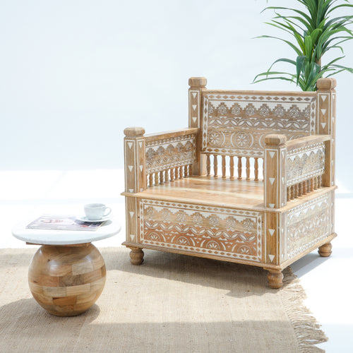 IVORY CNC DESIGN SINGLE SEATER SOFA