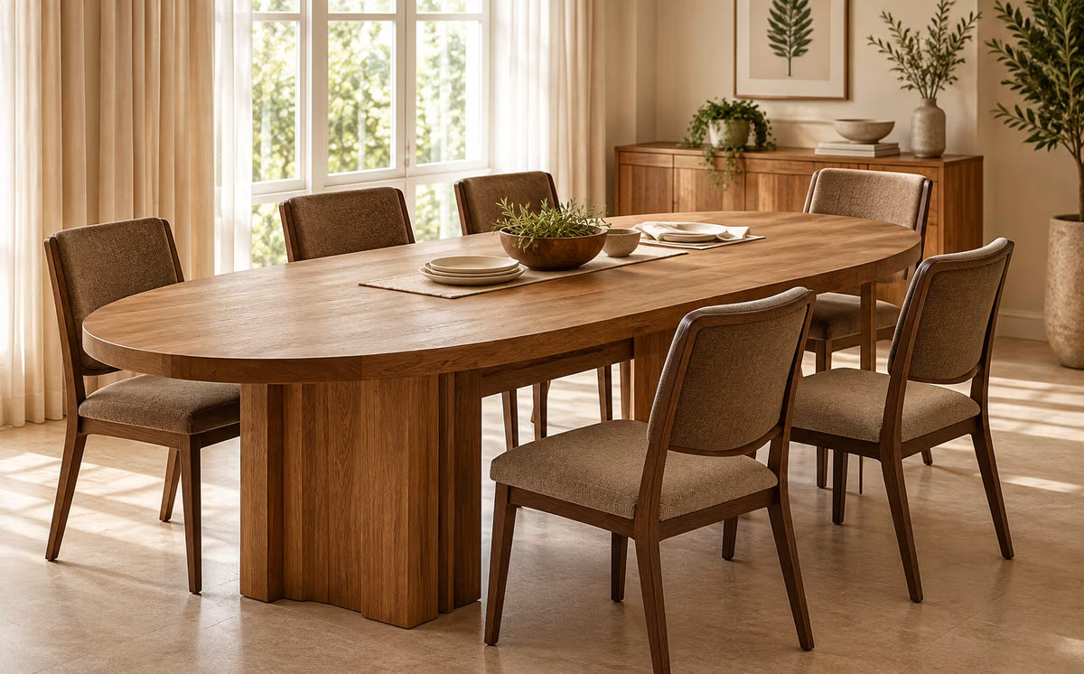 Oval wooden dining table