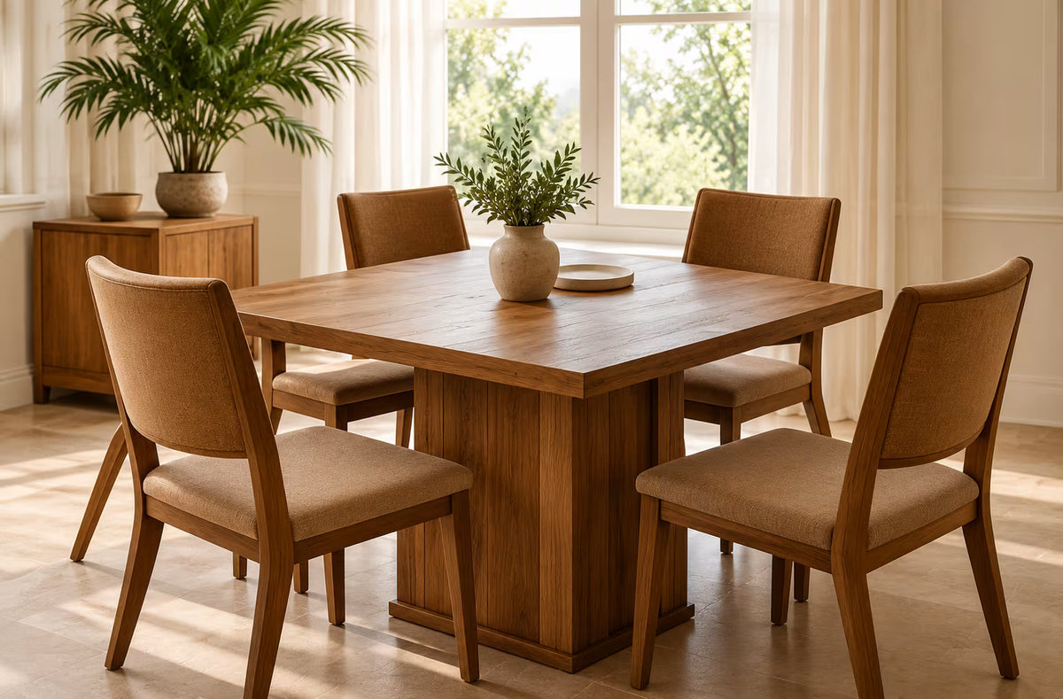 Square wooden dining table