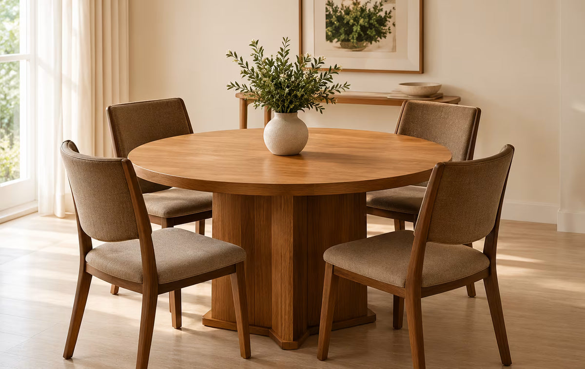 Round wooden dining table