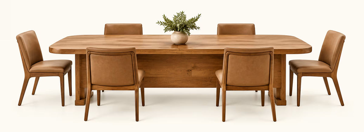 Six-seat wooden dining table set