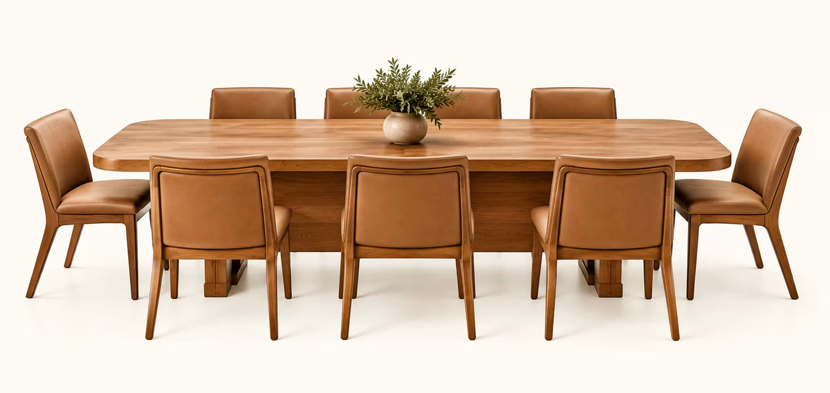 Eight-seat wooden dining table set