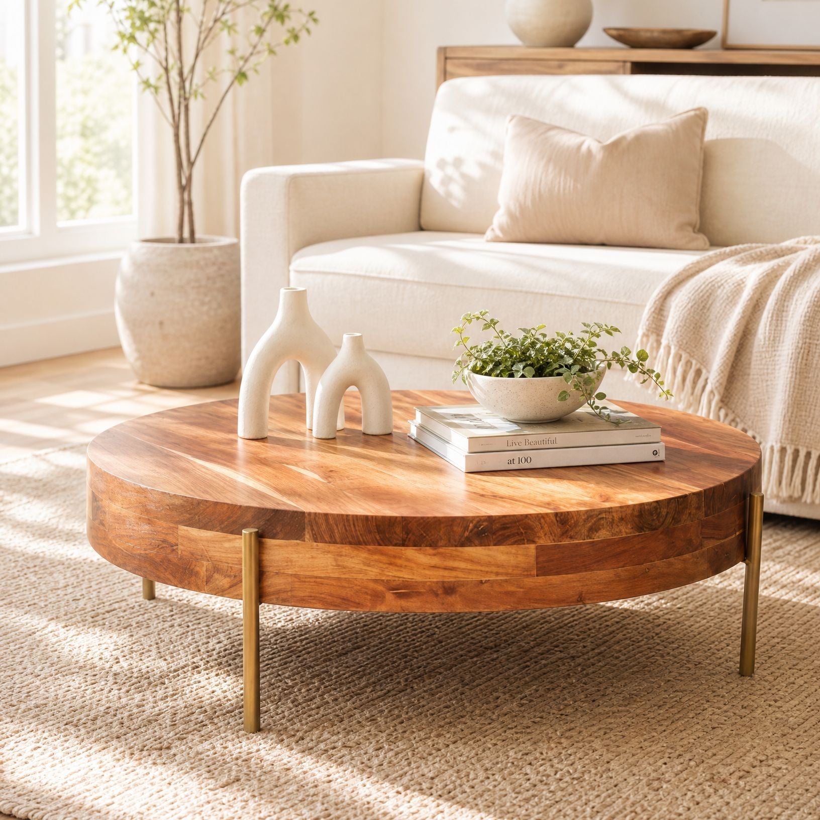 ACACIA WOOD ROUND COFFEE TABLE - Art and craft furniture