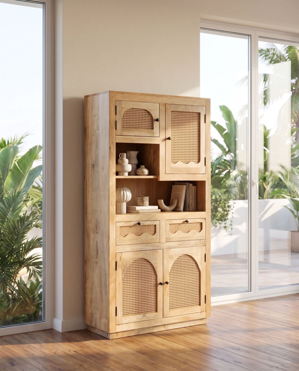 Alvara Rattan Mango Wood Kitchen Cabinet - Art and craft furniture