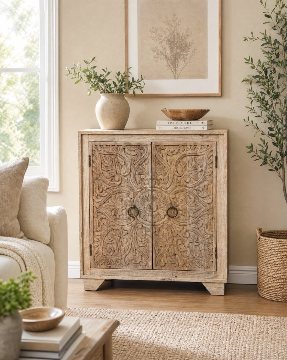 Alvora Mango Wood Carwing Sideboard - Art and craft furniture