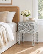 Arctic Grey Mother of Pearl Two Drawer Bedside Table - Art and craft furniture