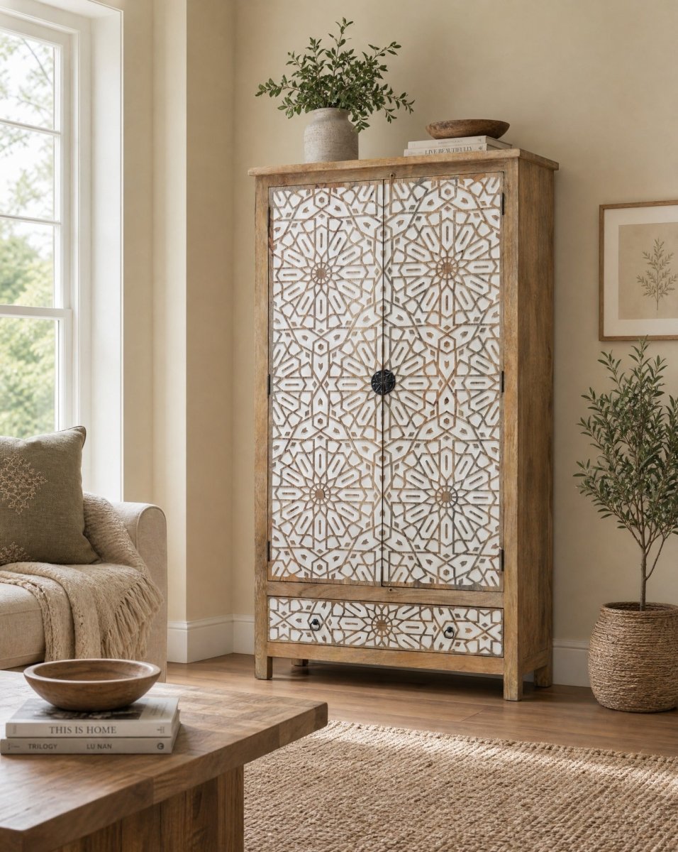 Arlena CNC Carwing Storage Cabinet - Art and craft furniture