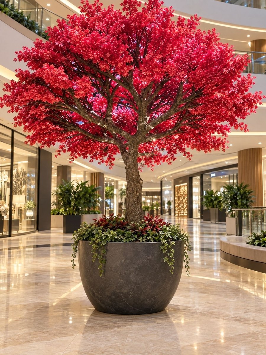Artificial Fiber Trunk Cherry Blossom Flower Tree and Slate Gray Pot - Art and craft furniture