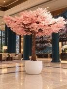Artificial Fiber Trunk Cherry Blossom Flower Tree and White Pot - Art and craft furniture