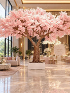 Artificial Fiber Trunk Cherry Blossom Flower Tree and white Pot - Art and craft furniture