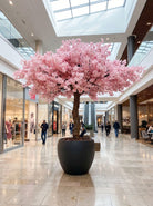 Artificial Fiber Trunk Cherry Blossom Flower Tree Black Matte Pot - Art and craft furniture