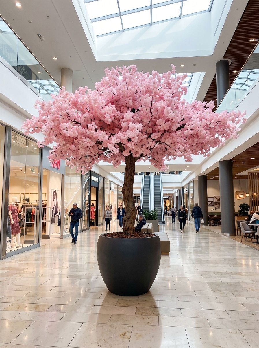 Artificial Fiber Trunk Cherry Blossom Flower Tree Black Matte Pot - Art and craft furniture