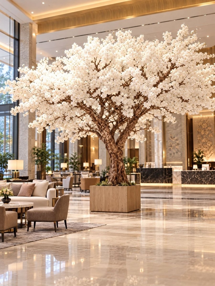 Artificial Fiber Trunk Cherry Blossom Tree and Bronze Pot - Art and craft furniture