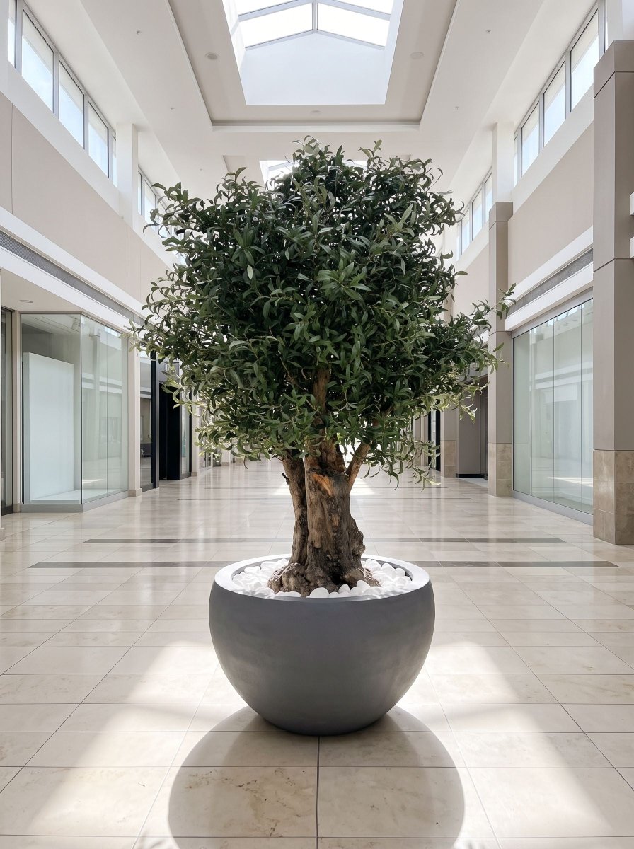Artificial Natural Olive Wood Olive Tree and Gray Pot - Art and craft furniture