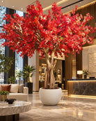 Artificial Red Blossom Tree and White Pot - Art and craft furniture