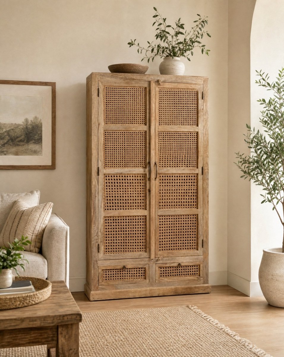 Arvessa Rattan 2 Door & Drawer Cabinet - Art and craft furniture