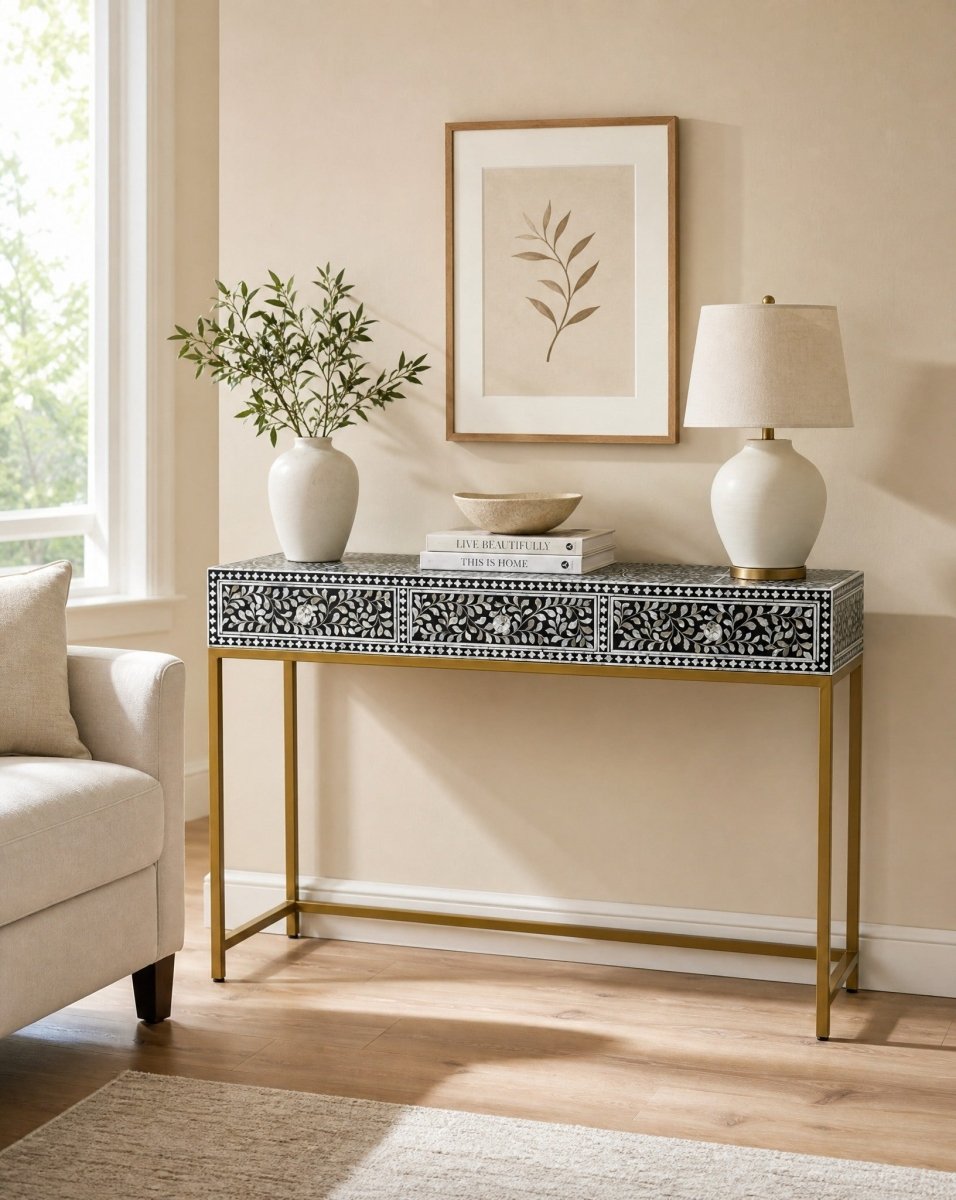 Aurelia Black Mother of Pearl Console Table - Art and craft furniture