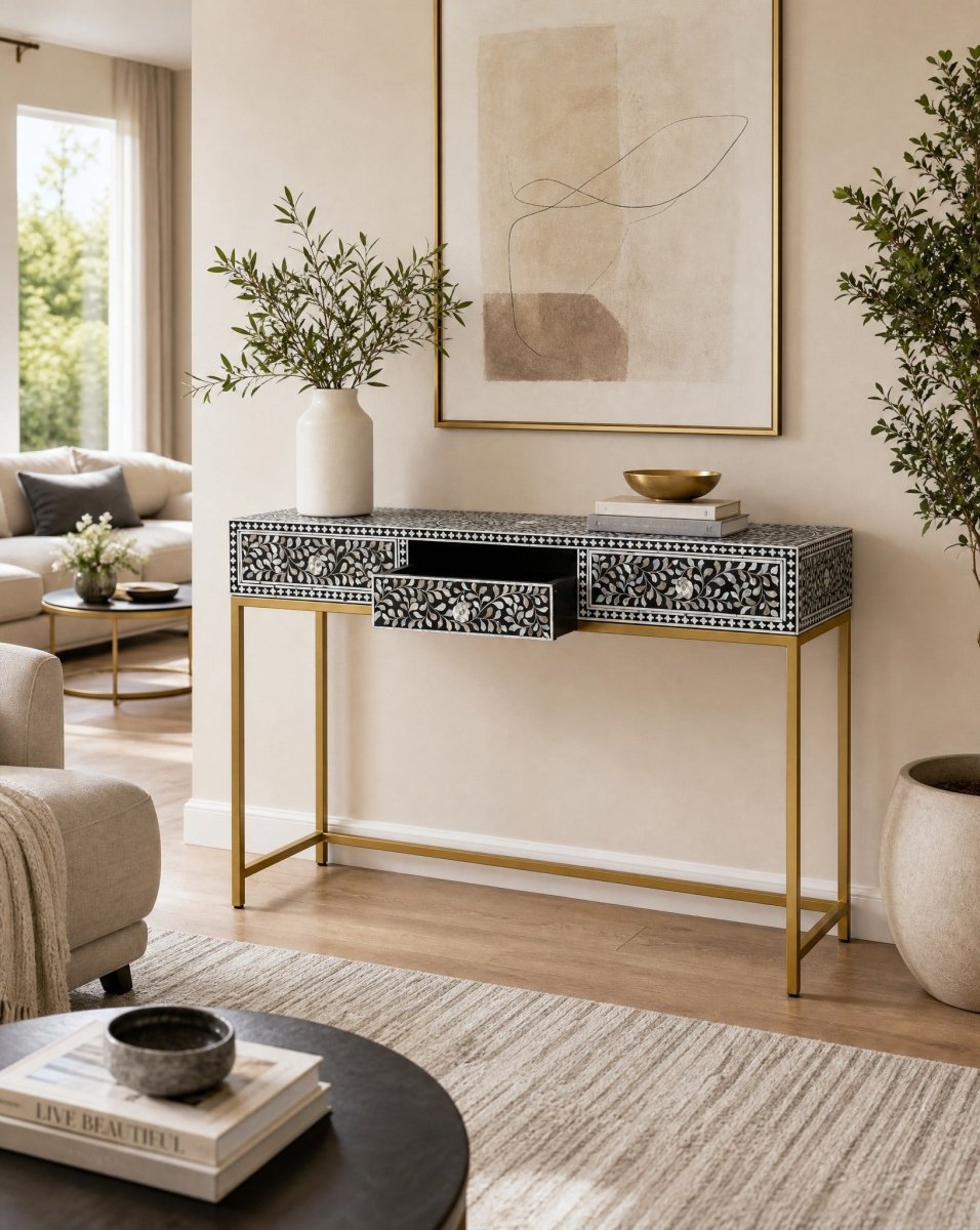 Aurelia Black Mother of Pearl Console Table - Art and craft furniture