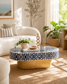 AURELIA BLUE INLAY OVAL COFFEE TABLE - Art and craft furniture