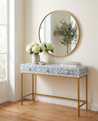 Aurelia Blue Inlay Three Drawer Console Table - Art and craft furniture