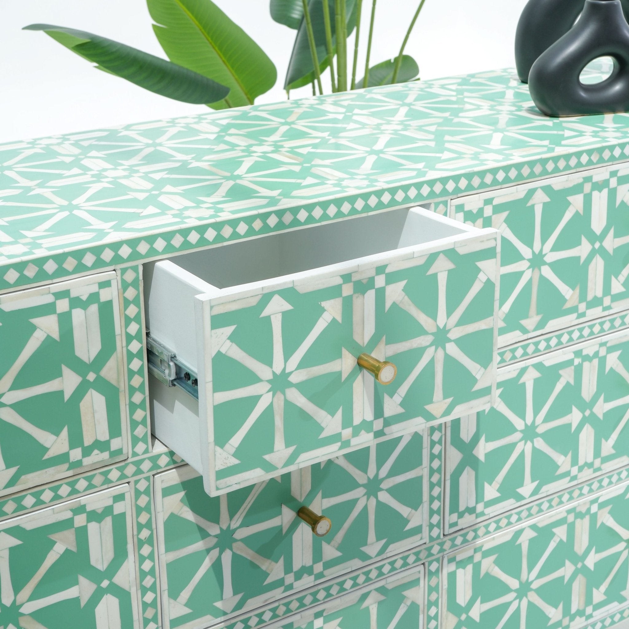 AURELIA GREEN INLAY NINE DRAWER DRAWCHEST - Art and craft furniture