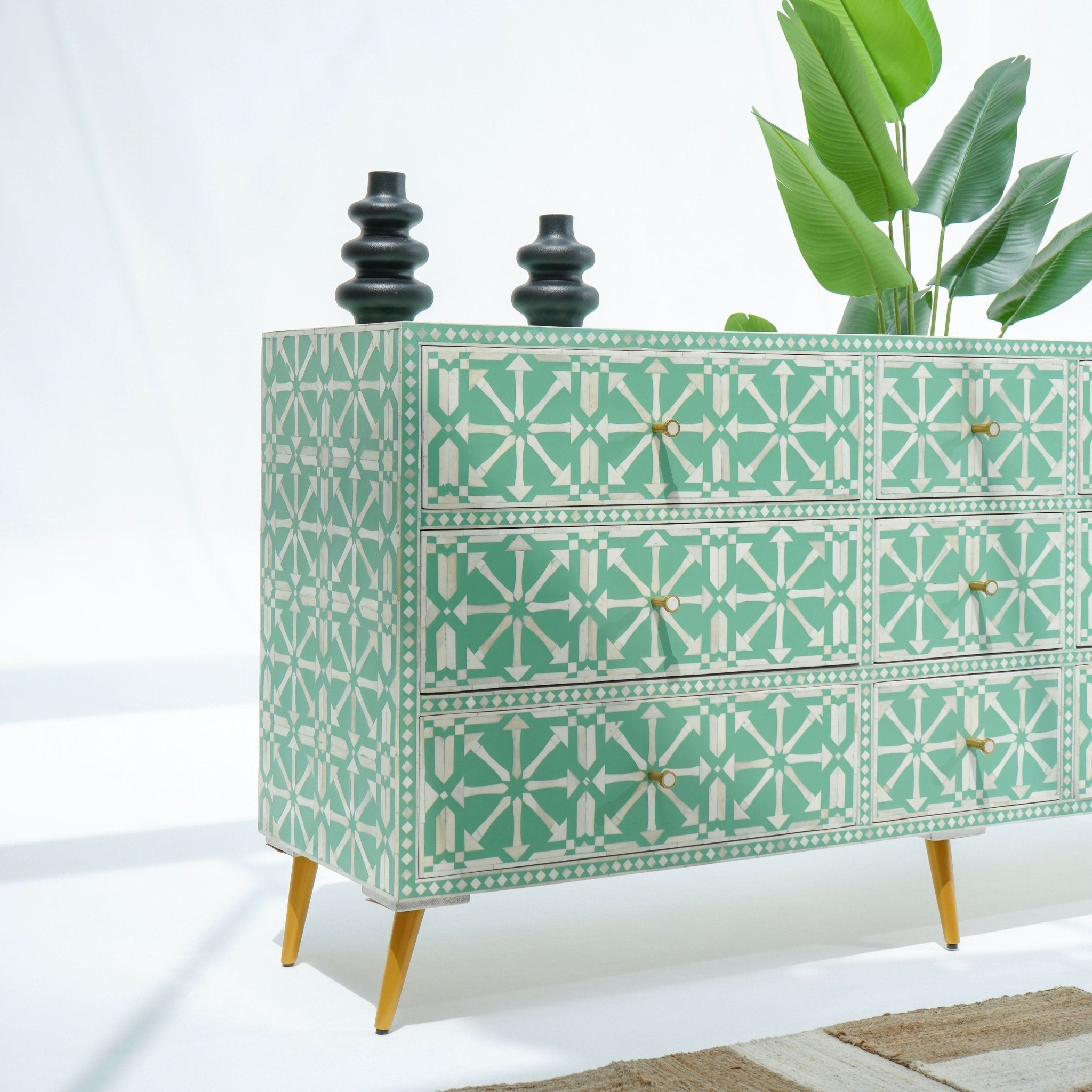 AURELIA GREEN INLAY NINE DRAWER DRAWCHEST - Art and craft furniture