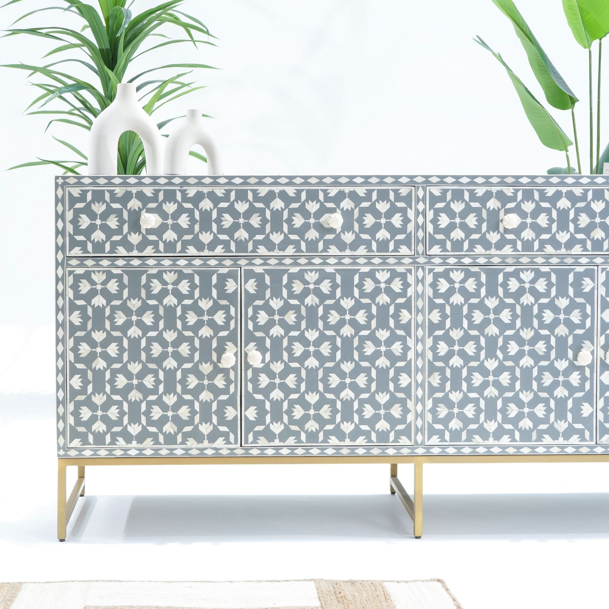 AURELIA-GREY INLAY FOUR DRAWER DOOR SIDEBOARD - Art and craft furniture