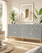 AURELIA-GREY INLAY FOUR DRAWER DOOR SIDEBOARD - Art and craft furniture