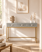 AURELIA-GREY INLAY THREE DRAWER CONSOLE TABLE - Art and craft furniture