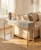 AURELIA-GREY INLAY THREE DRAWER CONSOLE TABLE - Art and craft furniture
