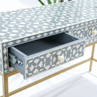 AURELIA-GREY INLAY THREE DRAWER CONSOLE TABLE - Art and craft furniture