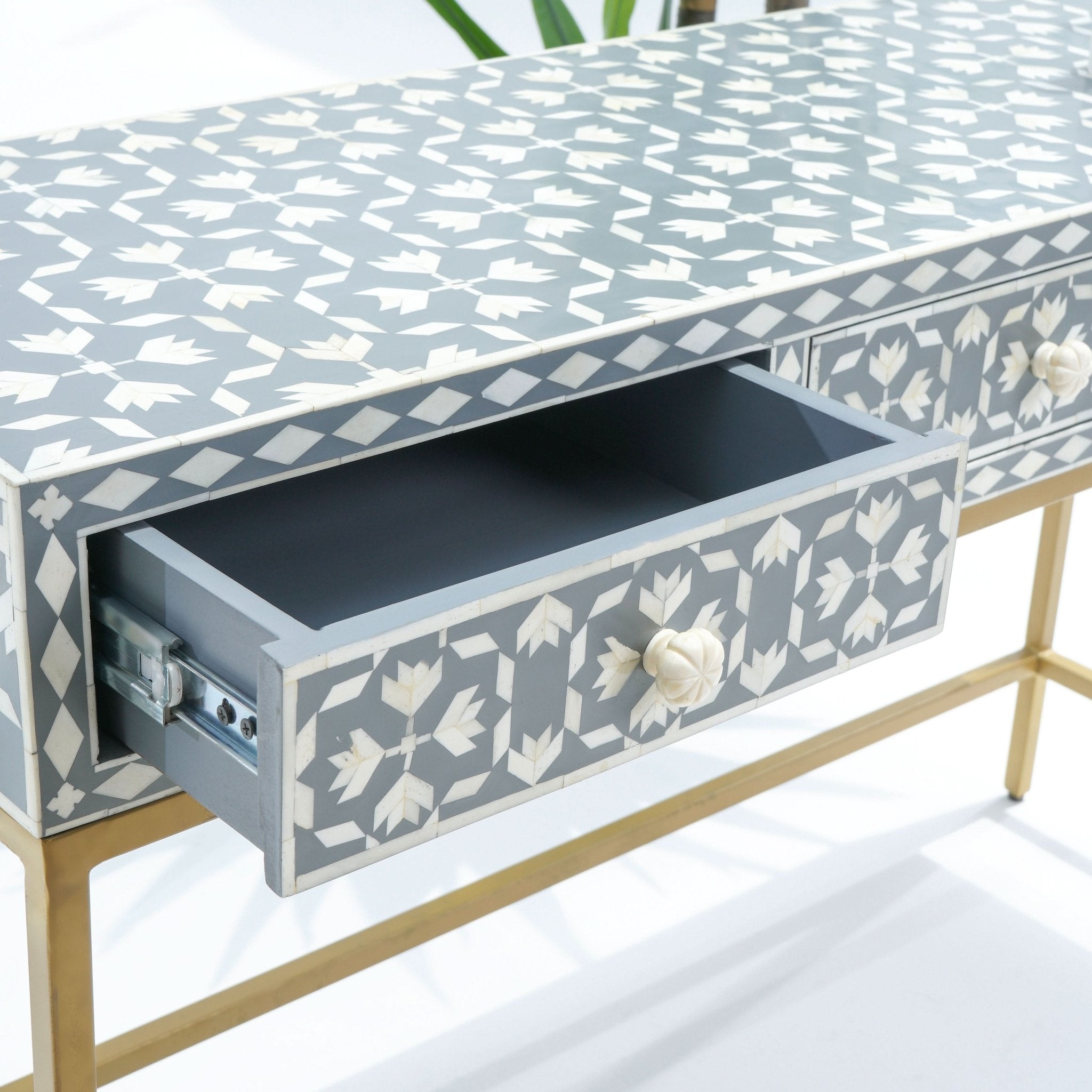 AURELIA-GREY INLAY THREE DRAWER CONSOLE TABLE - Art and craft furniture
