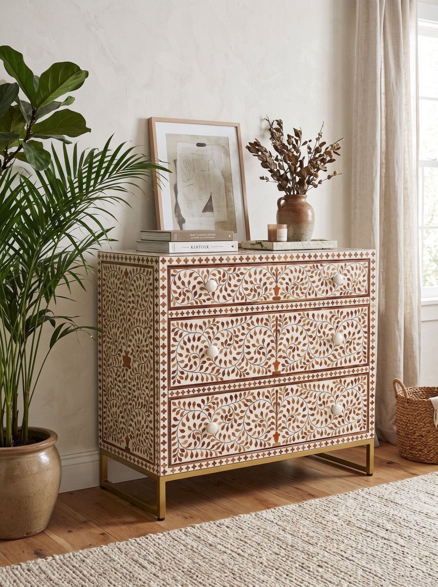 Aurelia Wooden Sagwan Bone Drawer Chest Art and craft furniture
