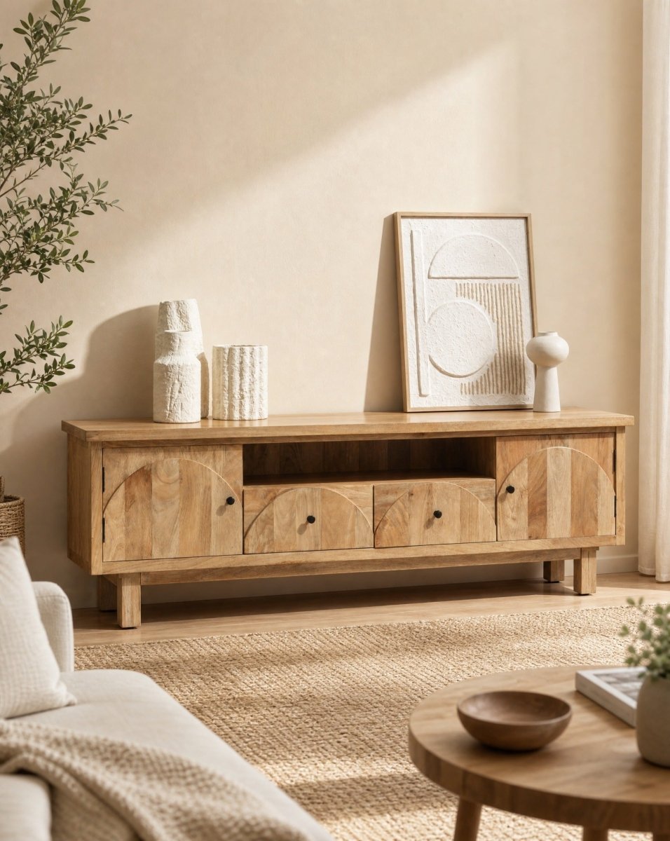 Aurevo Curve Wooden TV Stand - Art and craft furniture