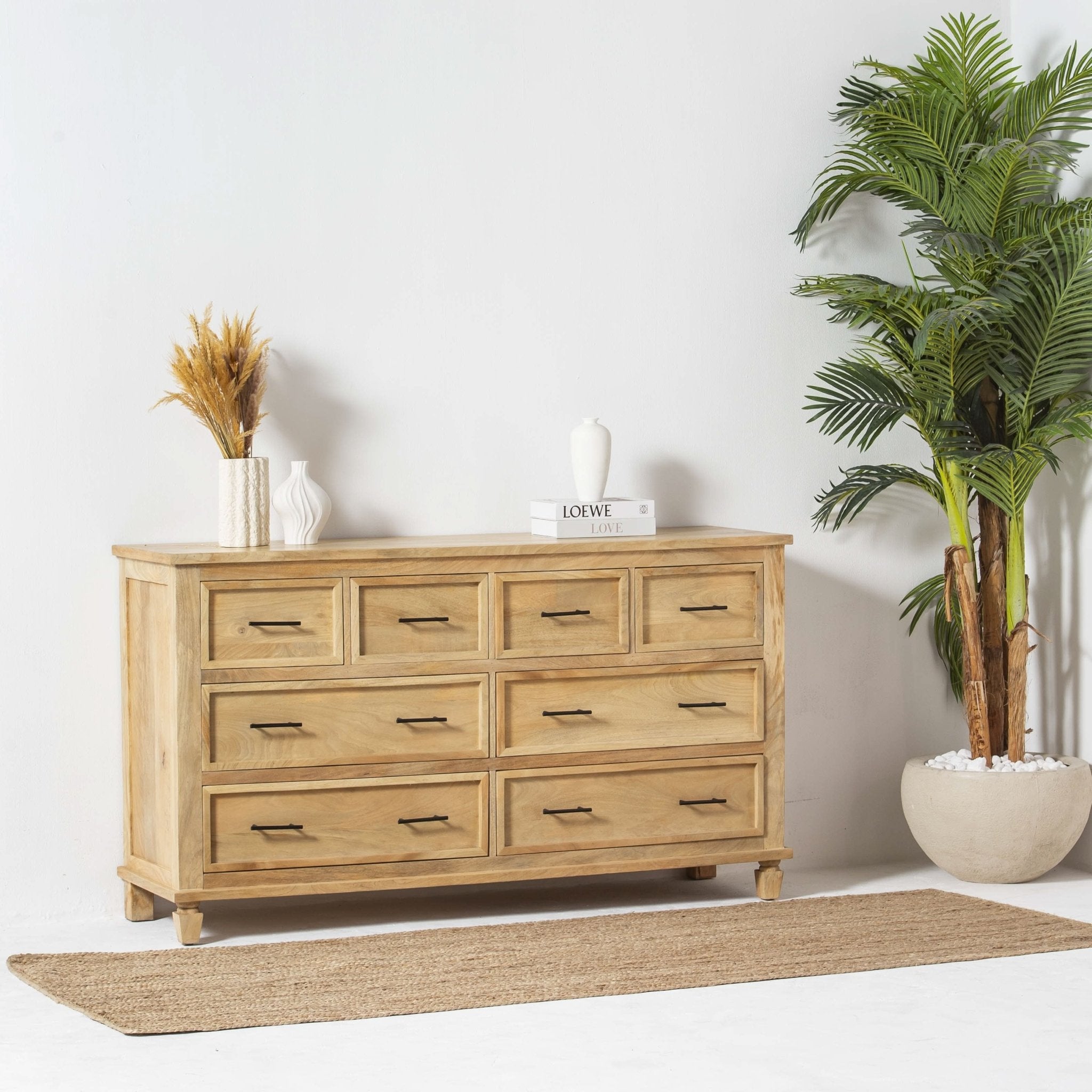 AUREVO EIGHT DRAWER PLAIN FINISH DRESSER - Art and craft furniture