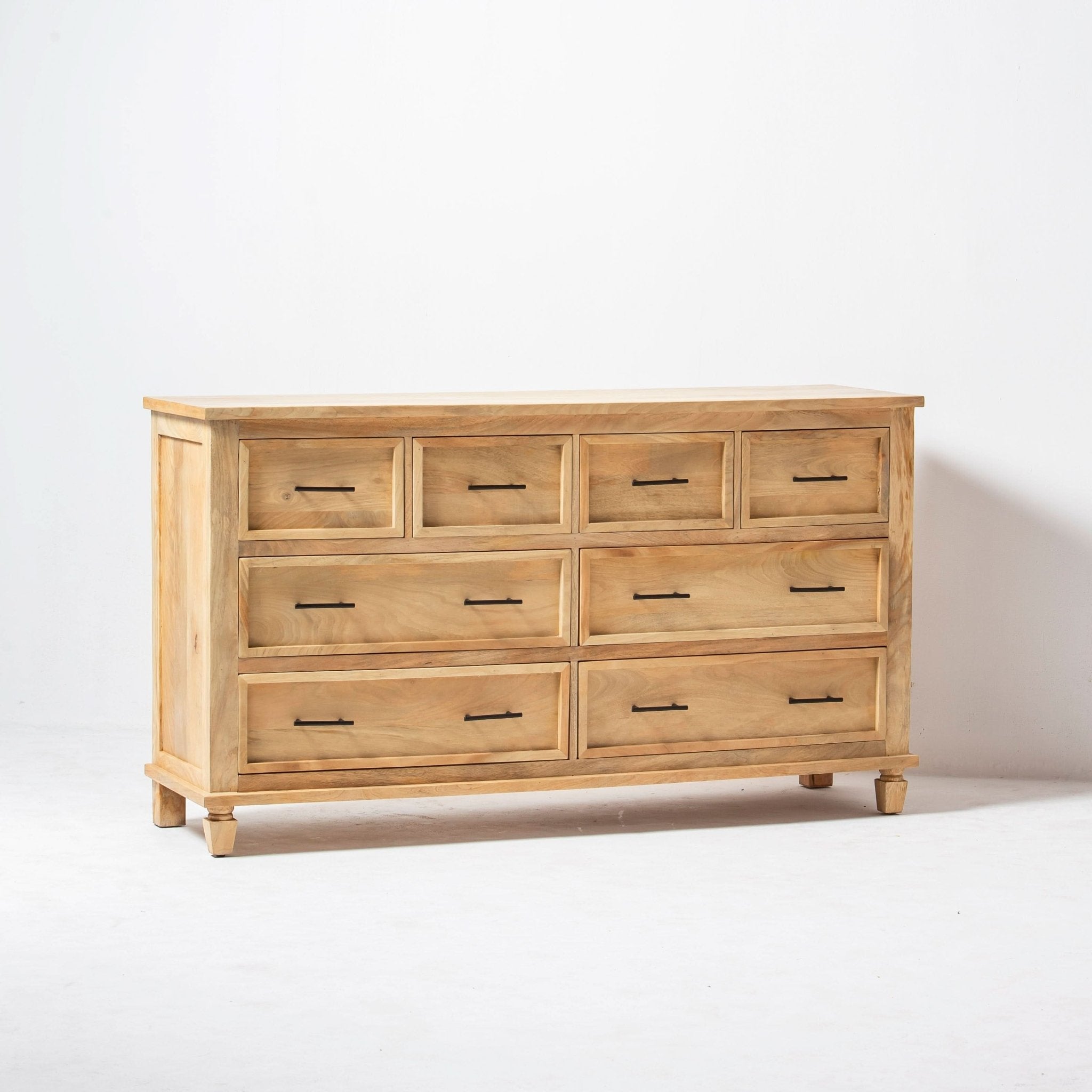 AUREVO EIGHT DRAWER PLAIN FINISH DRESSER - Art and craft furniture