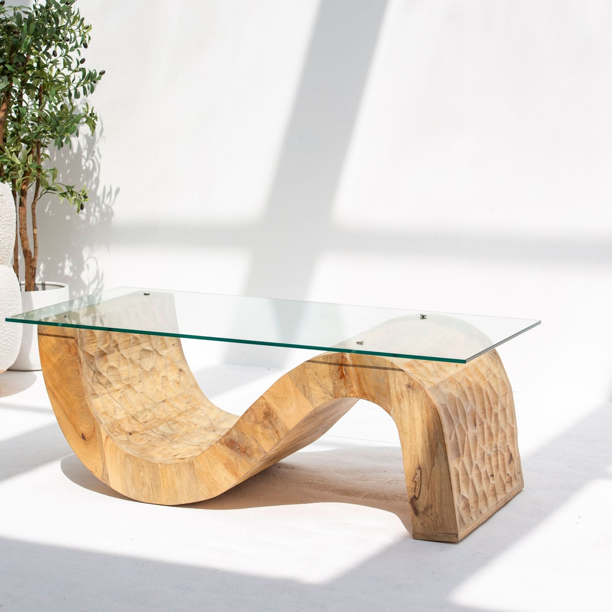 AUREVO GLASS TOP COFFEE TABLE - Art and craft furniture