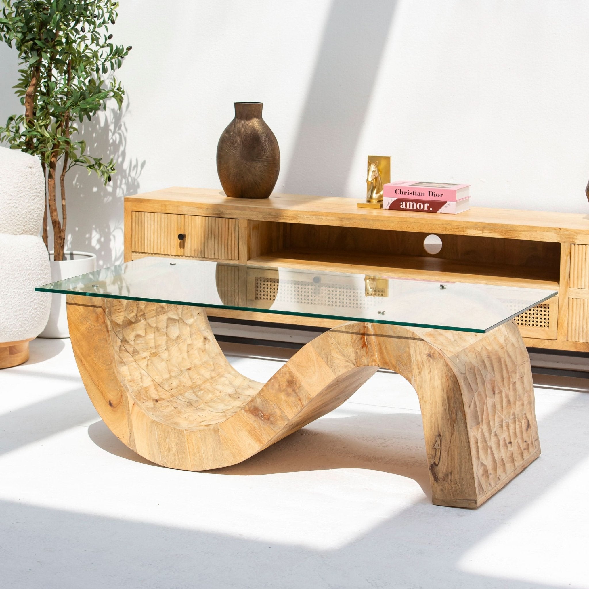 AUREVO GLASS TOP COFFEE TABLE - Art and craft furniture