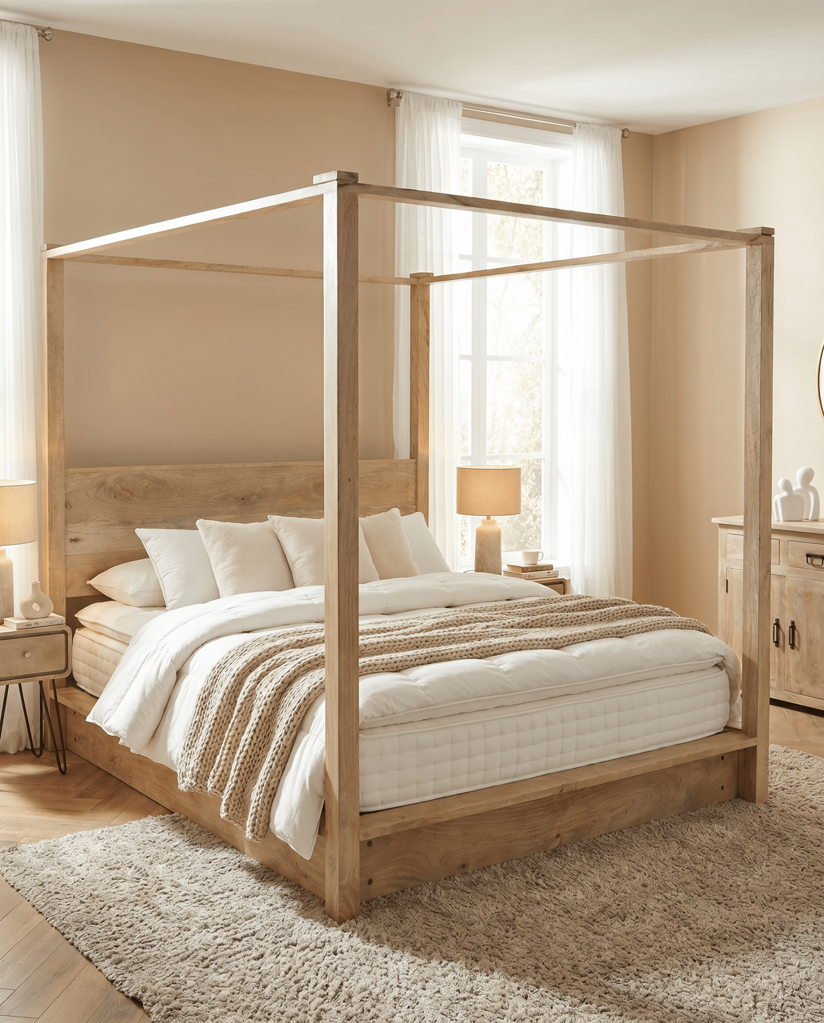 AUREVO MANGO WOOD FOUR POSTER BED - Art and craft furniture