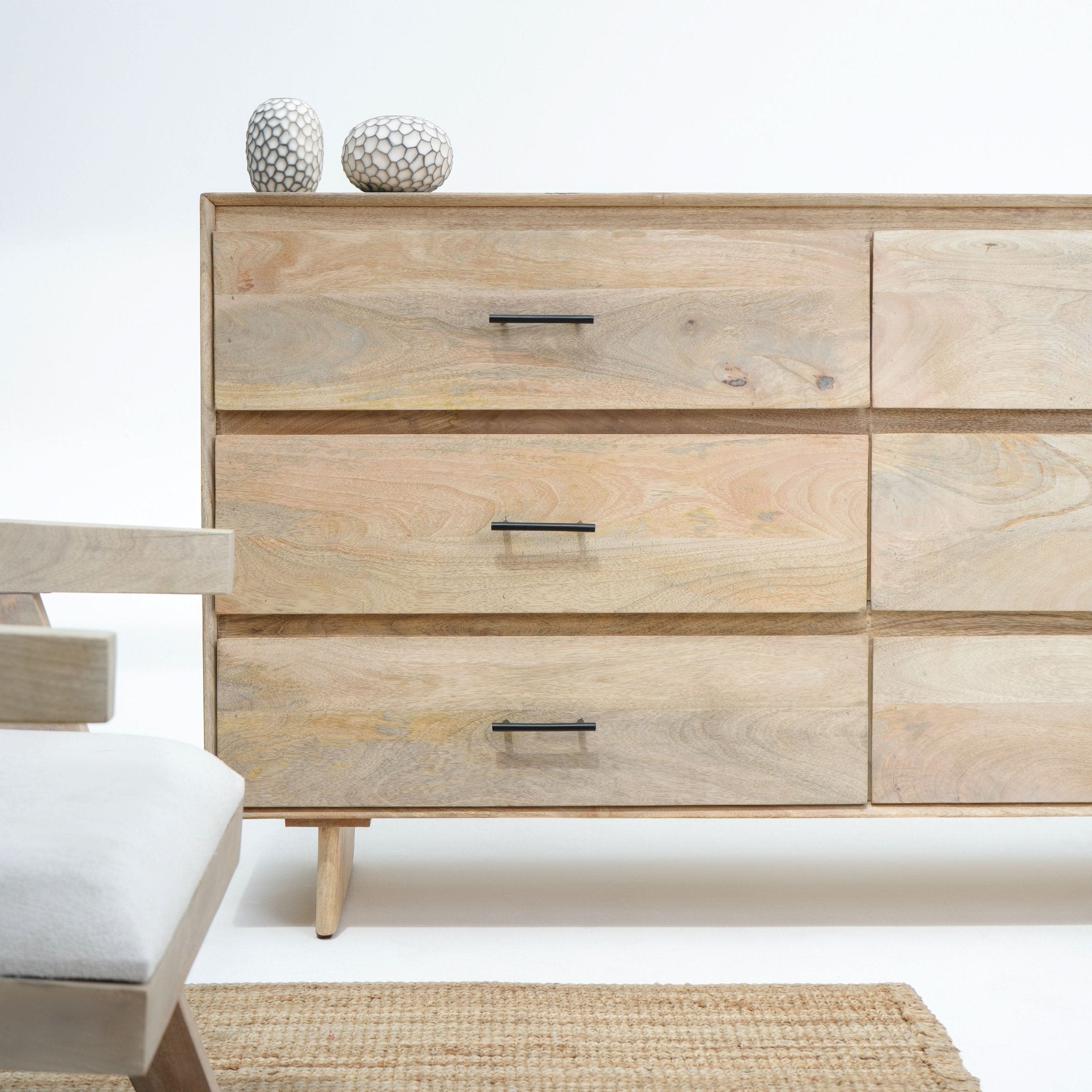 AUREVO PLAIN FINISH SIX DRAWER DRESSER - Art and craft furniture