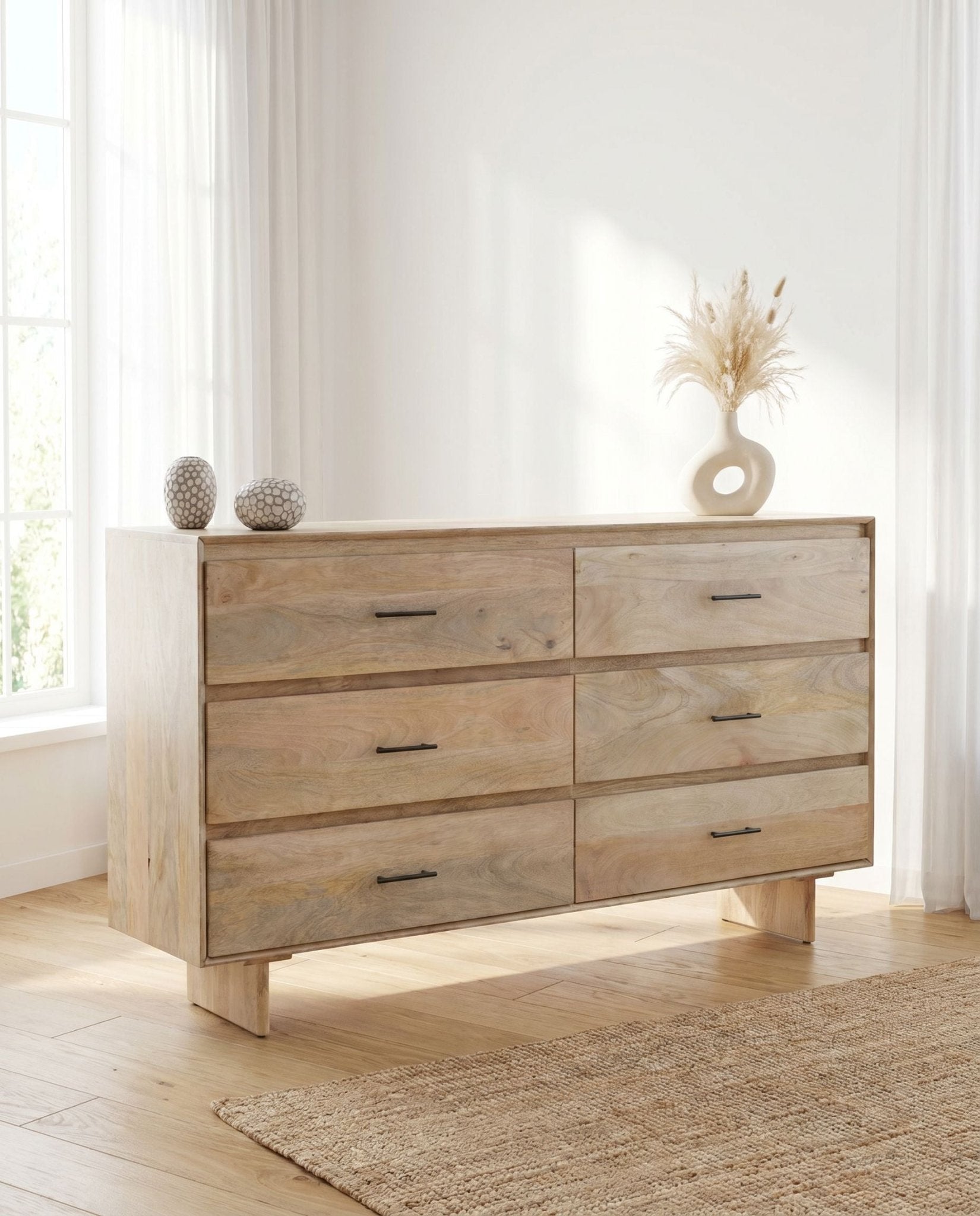 Aurevo Plain Finish Six-Drawer Dresser - Art and craft furniture