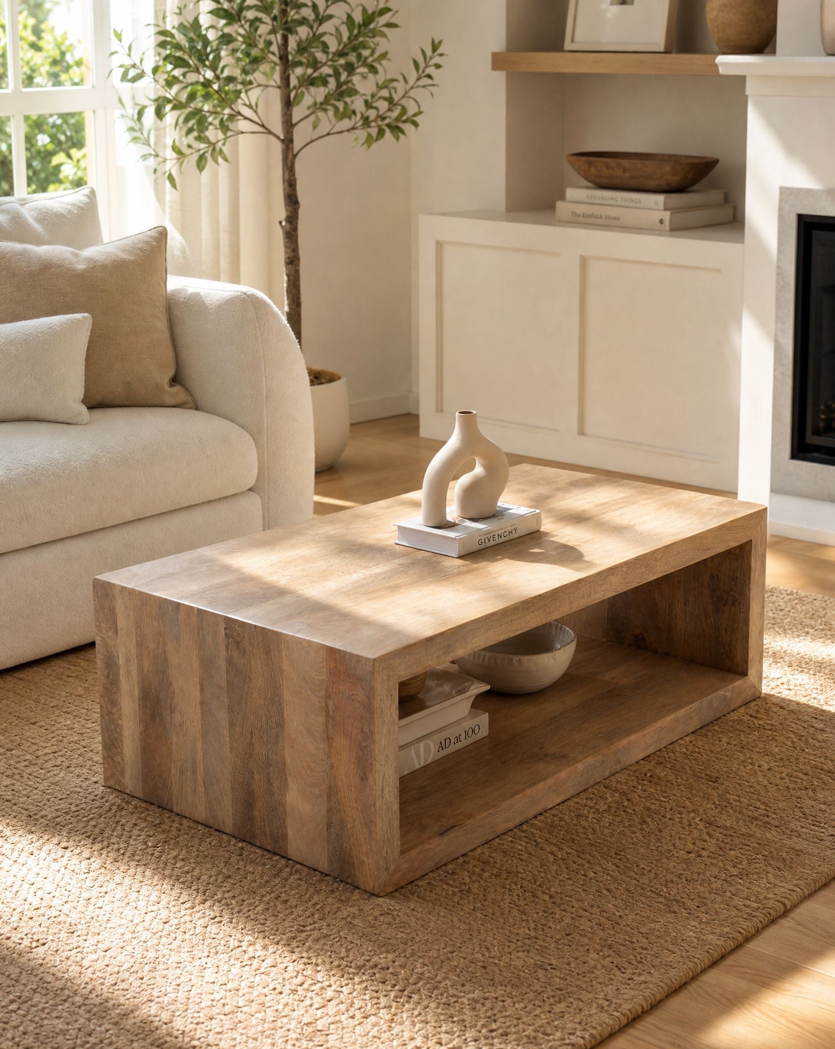 AUREVO RECTANGLE WOODEN COFFEE TABLE - Art and craft furniture