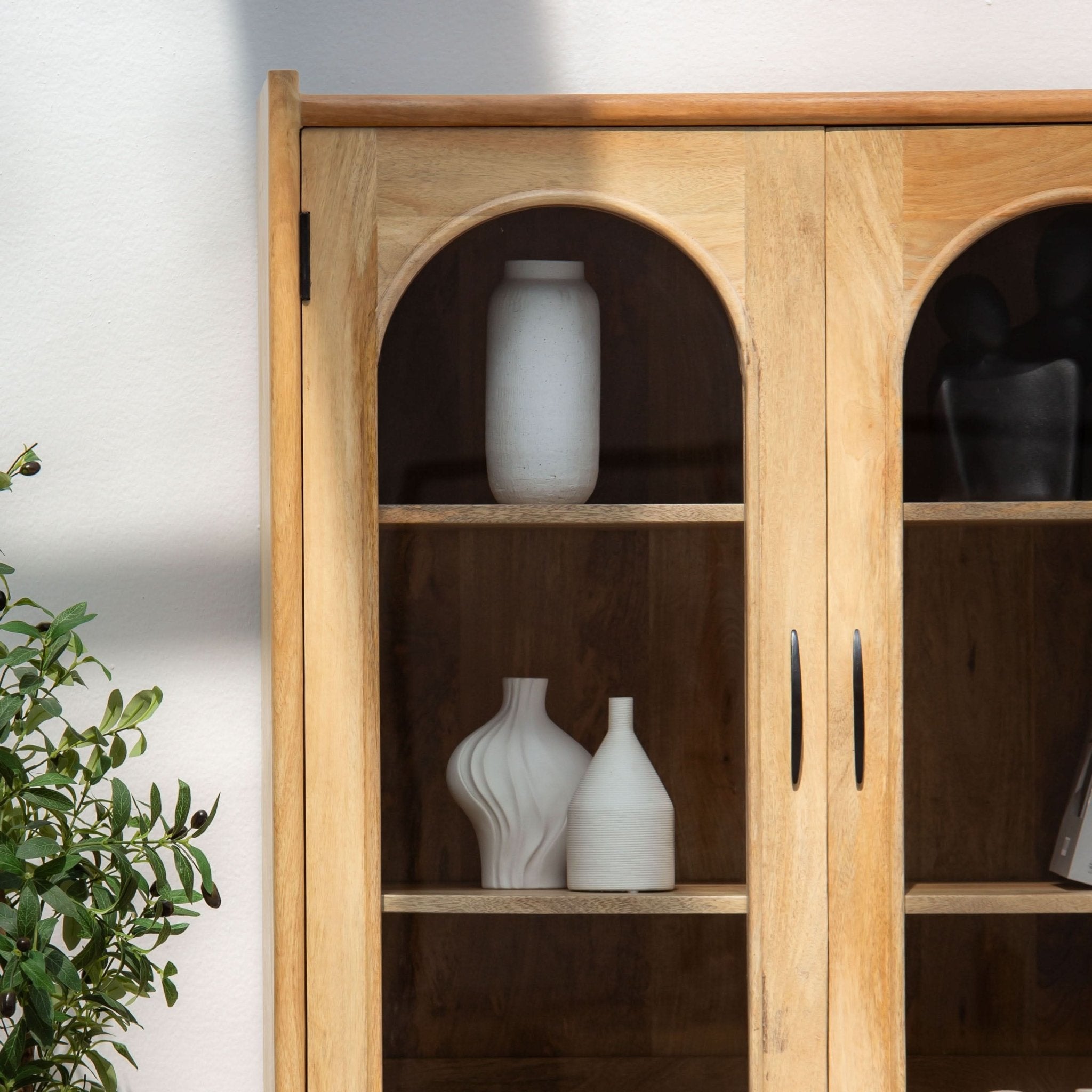 AUREVO WOODEN GLASS DOOR CABINET - Art and craft furniture