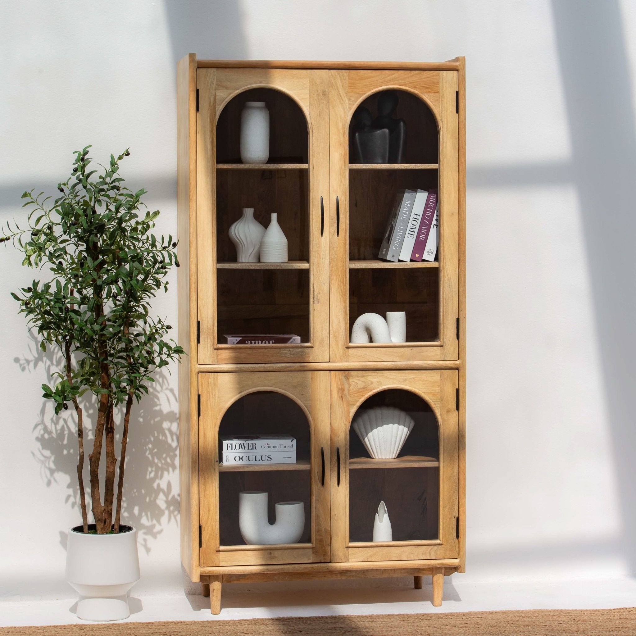 AUREVO WOODEN GLASS DOOR CABINET - Art and craft furniture