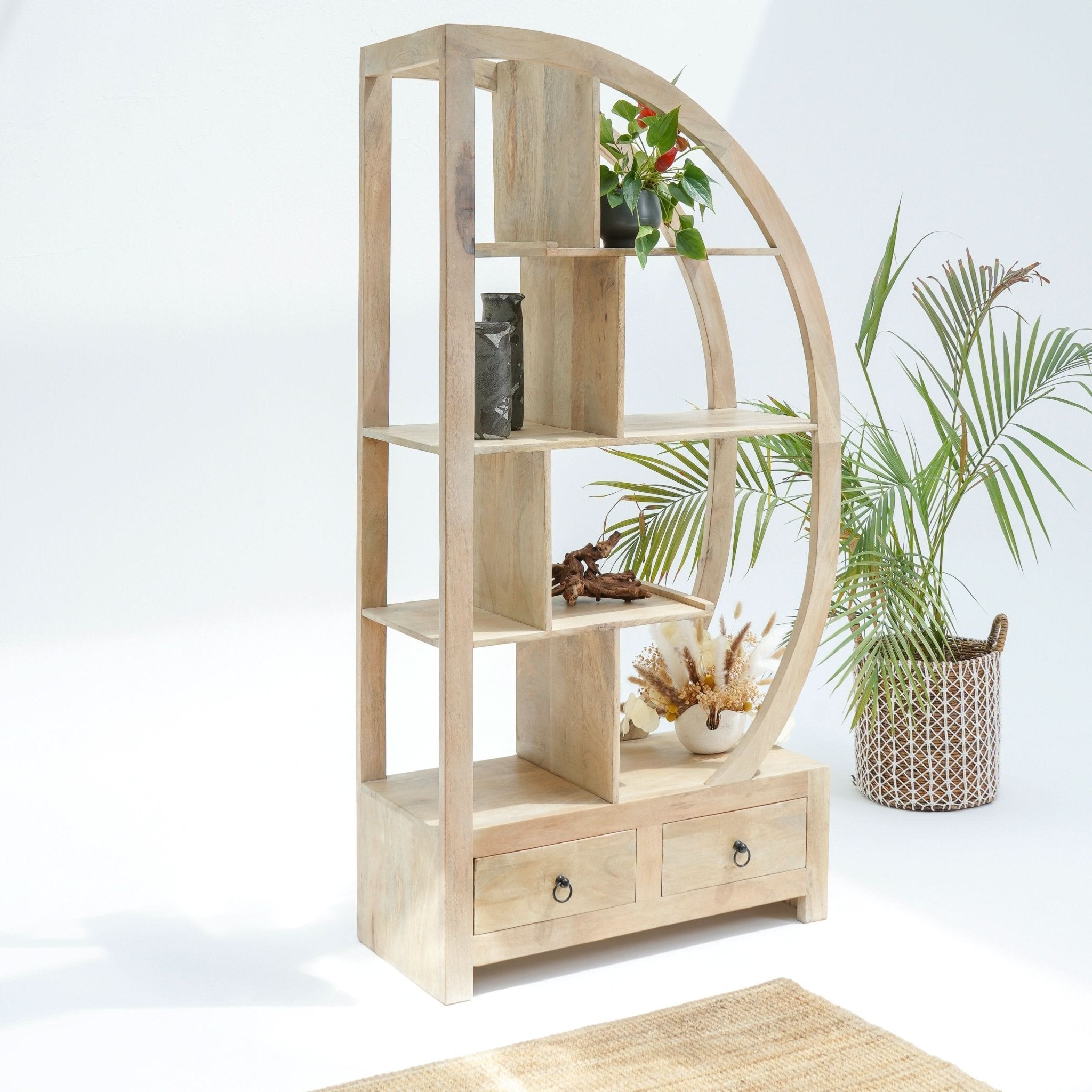 AUREVO WOODEN HALF ROUND BOOKSHELF - Art and craft furniture